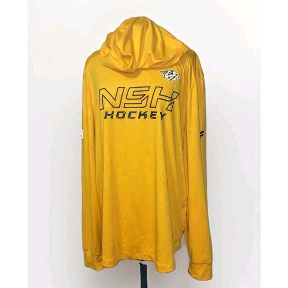 Men's Fanatics Gold Nashville Predators Authentic Pro Rink Pullover Hoodie - Picture 2 of 10